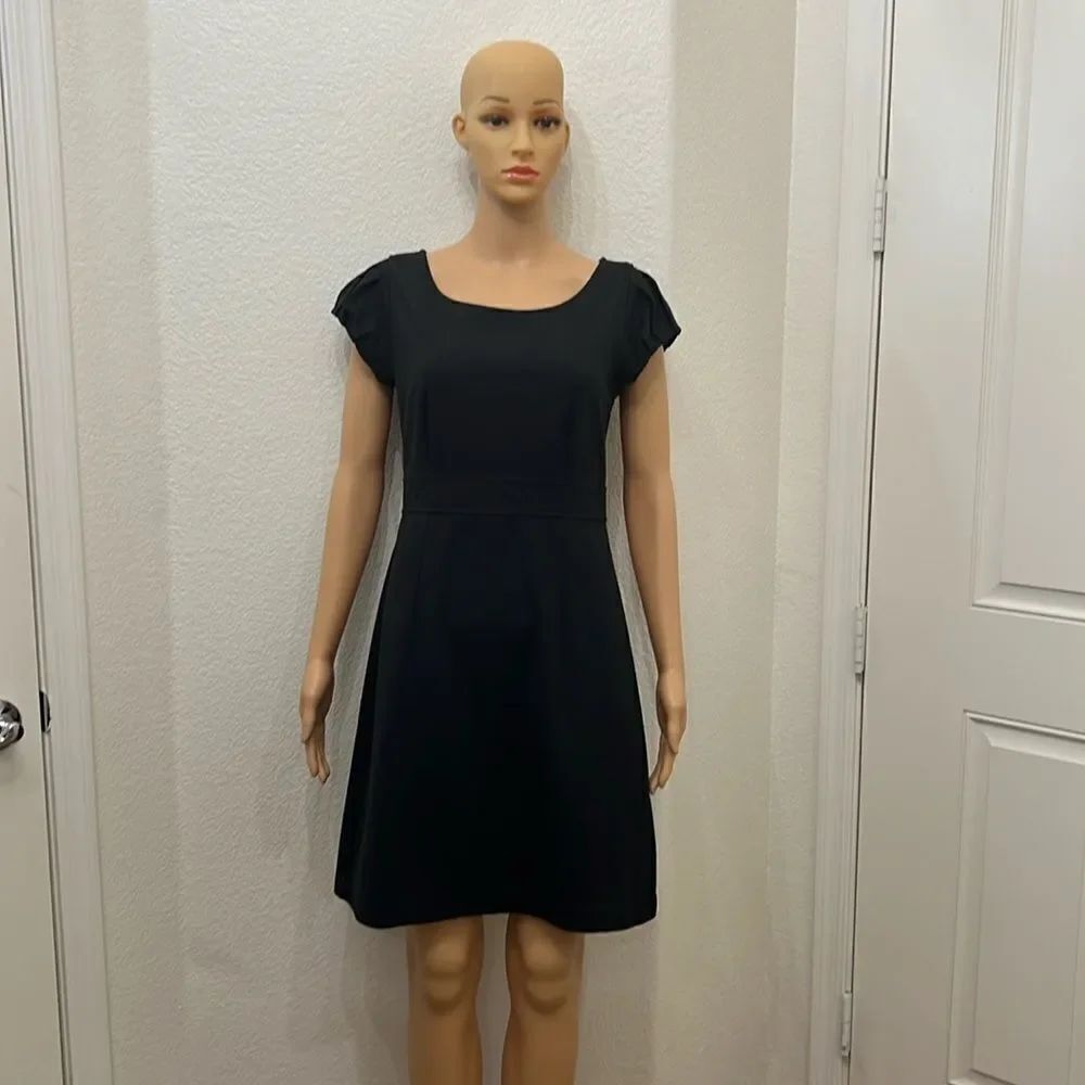 Banana Republic Dres Sz 8 Scoop Neck Hort Pleated Sleeves Midi Zipper Back